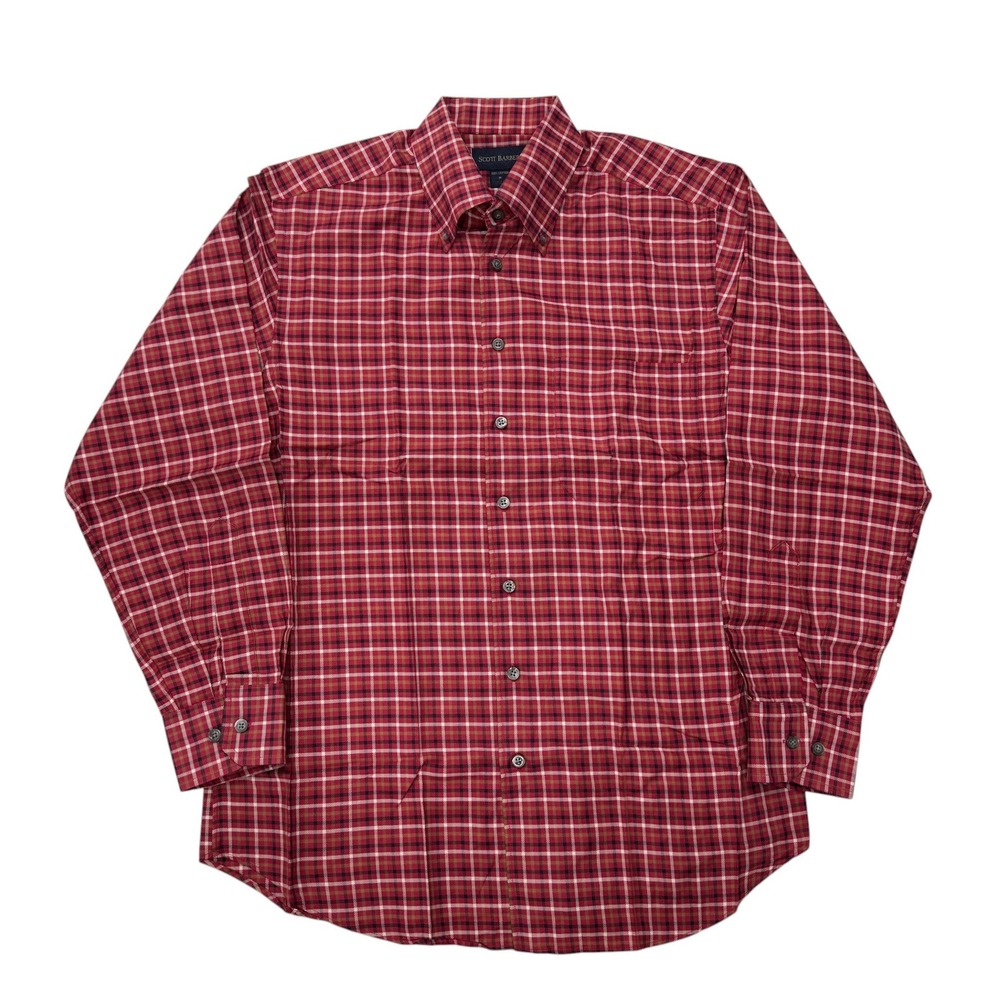 Scott Barber Mens Red Plaid Button Down Shirt Long Sleeve Cotton Medium‎